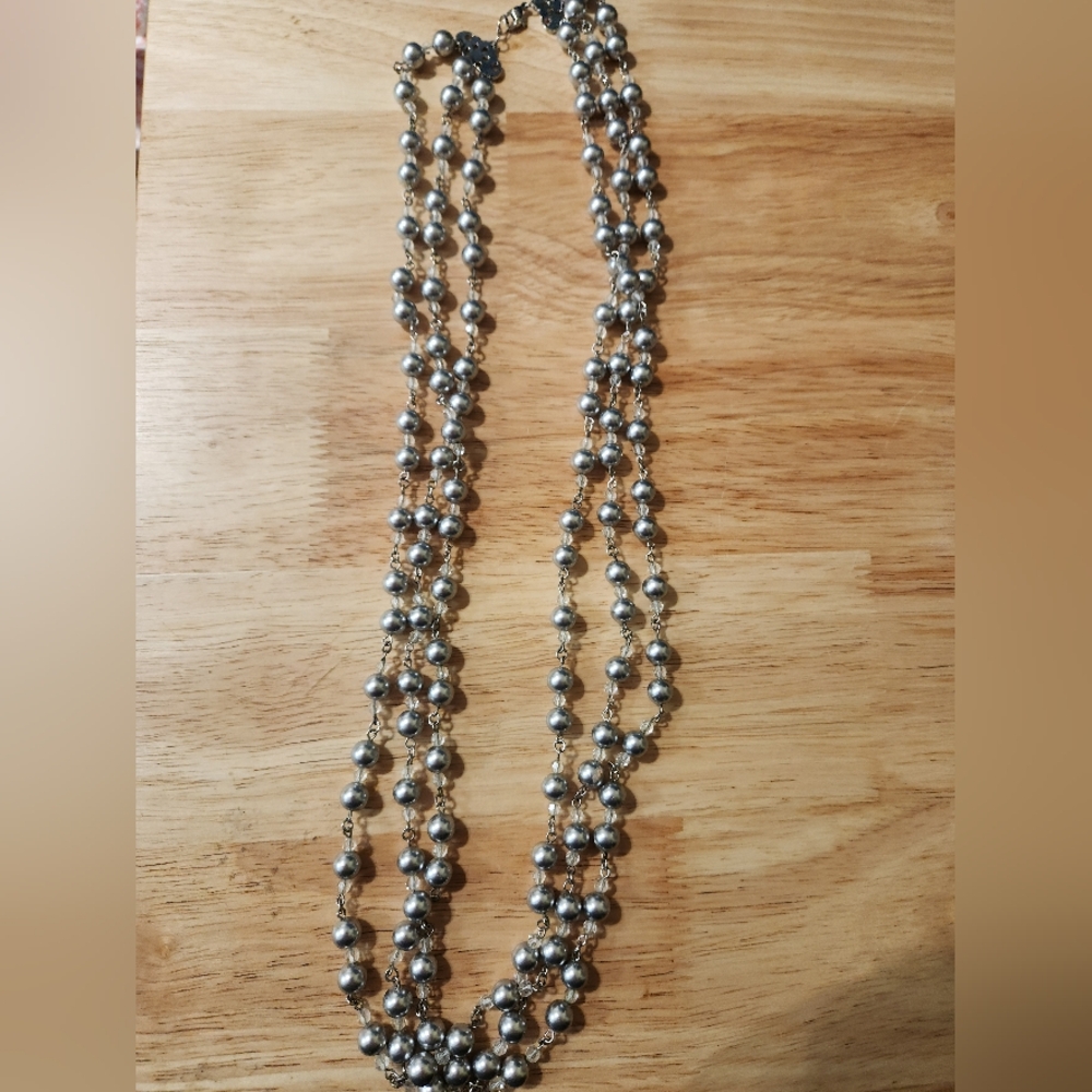 Vintage faux silver pearl 3 strand necklace